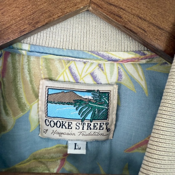 VTG Cooke Street Primary Blue Tropical Hawaiian Collared Polo Shirt Mens Large - Picture 3 of 6